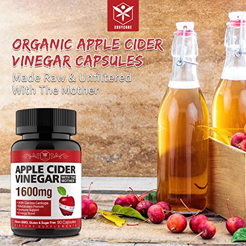 Garcinia Cambogia Extract Capsules, Apple Cider Vinegar Capsules With Mother, High Potency - For Energy Levels, Improves Immunity, Boosts Metabolism, Vegan, Non-Gmo, Gluten & Sugar Free, 90 Capsules #TOP1