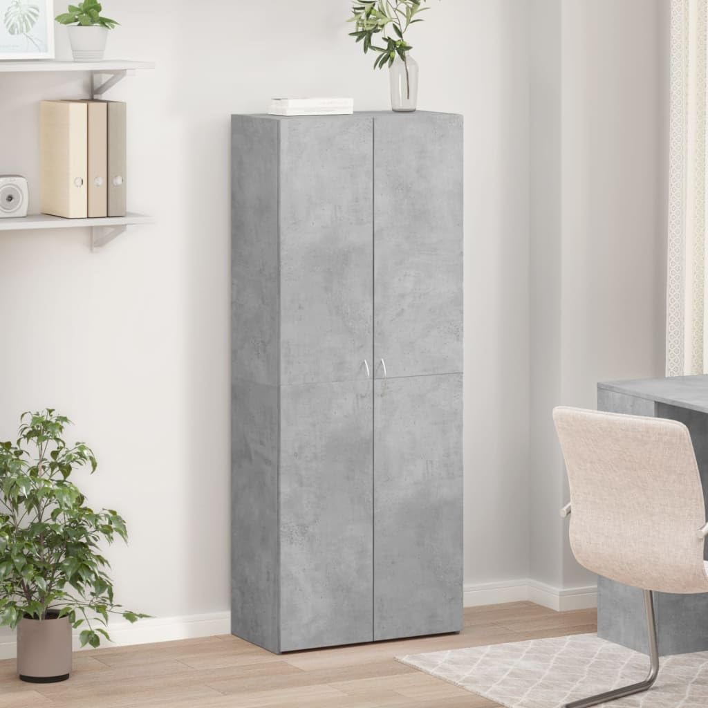 Armadietto in legno grigio cemento, 60 x 32 x 153 cm, con 4 scomparti, chiudibile, per ufficio, casa, studio, documenti, cartelle, cartelle sospese, durevole e stabile