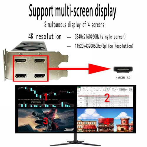 Image of GeForce GTX 1050 Ti 4G HDMI Graphics Card,GPU Video Cards for PC Gaming,4 3 Monitor Port Output Computer,Pci Express x16 Low Profile Video Card(GTX1050Ti 4G 4HDMI)