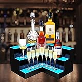 KERTY LED Lighted Liquor Bottle Display Shelf 20 Inch 3 Step Acrylic Lighted Mounted Wine Racks for...