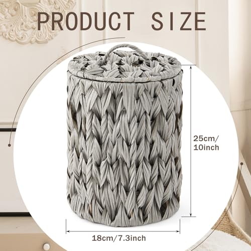 Image of Ctosree 1.3 Gallons Small Trash Can with Lid Handle Boho Woven Braided Bathroom Waste Basket Trash Can with 100 Garbage Bags for Bedroom Office Laundry(Grey, Braided Polypropylene)