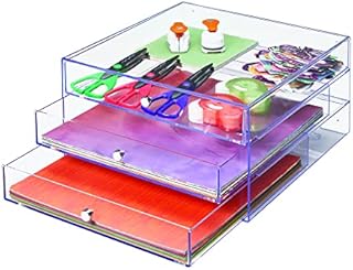 Deflecto | 3 Drawer Desktop Plastic Storage Box for Stationery & Office Accessories | Oversized Multi-Purpose Clear Acrylic Organizer | 39.5 x 23 x 39.5cm