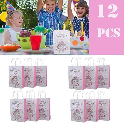 Glodenbridge Partytüten Einhorn Geschenk Taschen Kraftpapier Entzückende Taschen für Kinder Party Pack Party Tasche Party Supplies, Pack von 12 (Rosa) Cover
