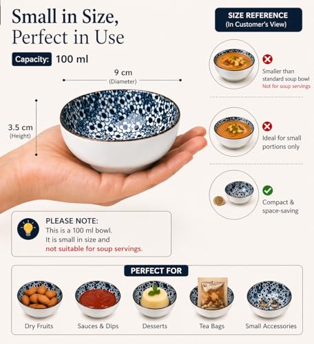 Image of MARKET 99 Heavy-Duty Ceramic Blue Bowl Set of 3 (100ml) | Small Serving Bowls for Chutney, Sauce, Pickles & Chilies | Ideal Serveware for Breakfast, Lunch, Dinner, Parties & Get-Togethers