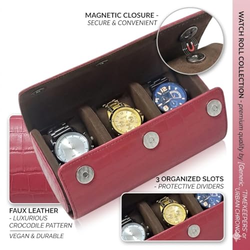Image of essart Luxury Watch Storage Case - Premium Leather Organizer Box for Exclusive Timepieces, Elegant Display & Protection for Collectors (WR-1013-Croco-Maroon)