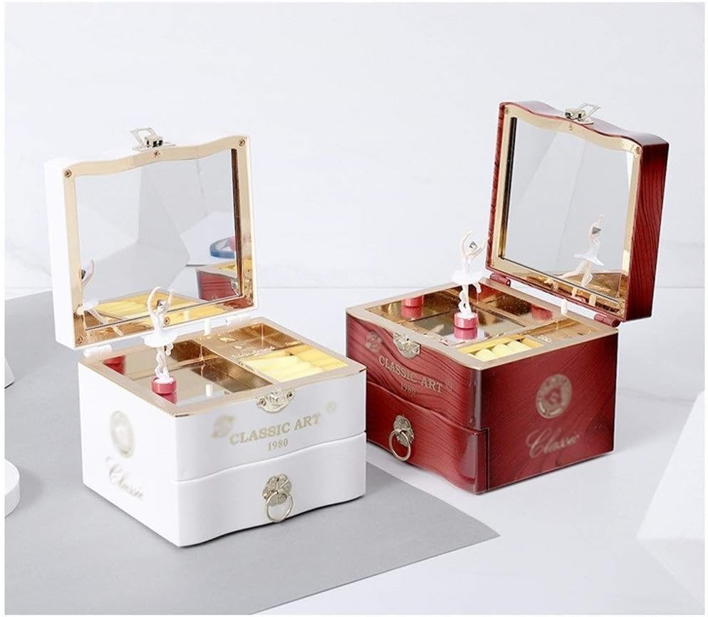Image of AUGEN Exclusive Music Box Musical 360 rotatable Carousel Children's Wooden Men and Women Birthday Creative Christmas Valentine's Day Gift Home Decoration (Jewelry Box A)