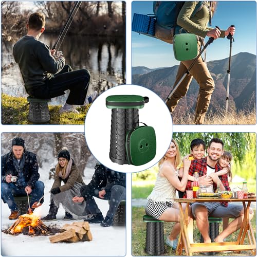 Image of aboutool Folding Camping Stool, Square Collapsible Portable Stool with Elastic Seat Cushion& Adjustable Nylon Bag, Sturdy Lightweight Telescoping Foldable,Max Load 485lb (Green)