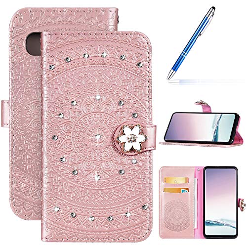 Robinsoni Case Compatible with Samsung Galaxy S10 5G Phone Case Wallet Galaxy S10 5G Leather Phone Cover Shockproof Glossy Diamond Case Flip Notebook Style Cover Heavy Duty Hard Case Mandala Rose Gold