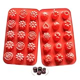 Silicone Molds Candy Molds Flower Soap Mold Chocolate Molds Jello Molds Biscuit Cake Baking Mold Ice cube Tray Muffin Pan, 15 Cavity set of 2 pack