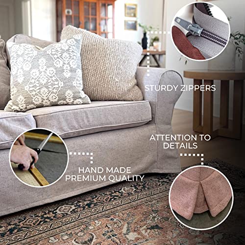 Comfortly|Cover For Ektorp 3 Seat Sofa, Replacement Slipcover, Heavy Duty 7 Pcs Cover, Pets And Stain Proof Durable Nano-Tech Fabric, Easy To Clean & Replace (Cashmere Blends - Rabbit) #TOP5