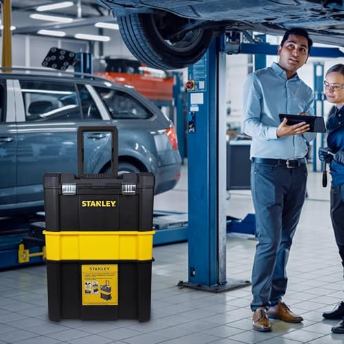 STANLEY Essential Rollende Werkstatt (3-in-1 stapelbare Boxen, leerer Werkzeugkasten, belastbar bis zu 20kg, mit Metallverschlüsse, Organizer für Kleinteile im Deckel) STST1-80151