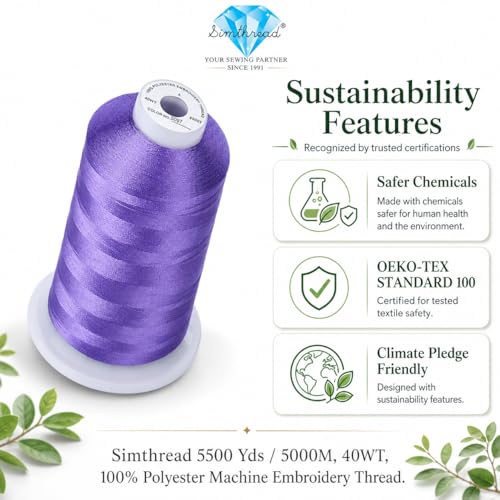 Image of Simthread 5000M 40WT Polyester Embroidery Thread, Light Grape S097 | 5000M 40WT polyester thread feeds smoothly for machine embroidery, monograms, logos, patches and quilting.