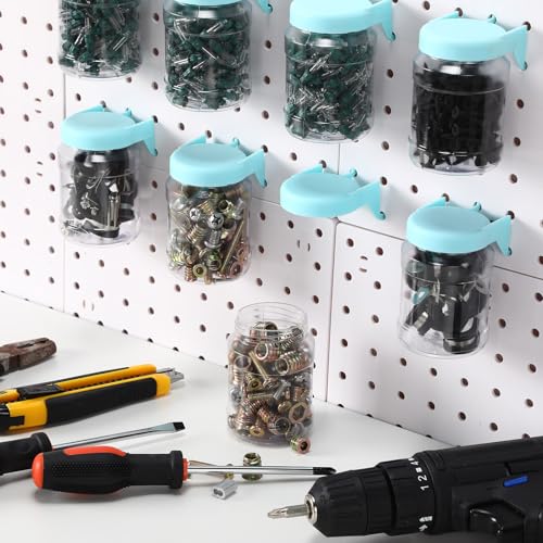 Image of Unittype 20 Set Pegboard Organizer Accessories Peg Boards Jars with Lids Plastic Pegboards Bins Storage Containers Clear Peg Board Wall Organizer for Garage Sewing Office Home Supplies(Light Green)
