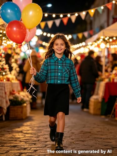 Image of SANGTREE Women and Girls Long Sleeve Flannel Casual Button Down Plaid Shirt