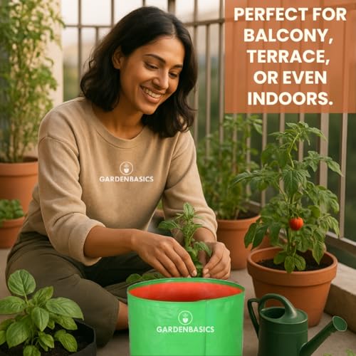 Image of Grow Bags - 260 GSM | Heavy Duty | UV Protected | HDPE Plant Pots for Home Garden | Reusable Plants Growing Bags for Terrace Gardening for Vegetables (5 Pcs, 9 X 12 Inches)