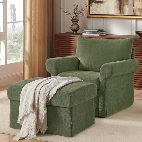 Modern Accent Chair with Ottoman Green