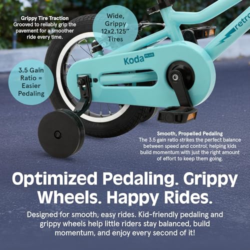 Image of Retrospec Koda Plus Kids Bike for Boys & Girls Ages 2-3 Years - 12 inch Children's Bicycle, Adjustable Seat & Handlebars, Removable Training Wheels, Front Hand Brakes, Rear Coaster Brake & Safety Bell