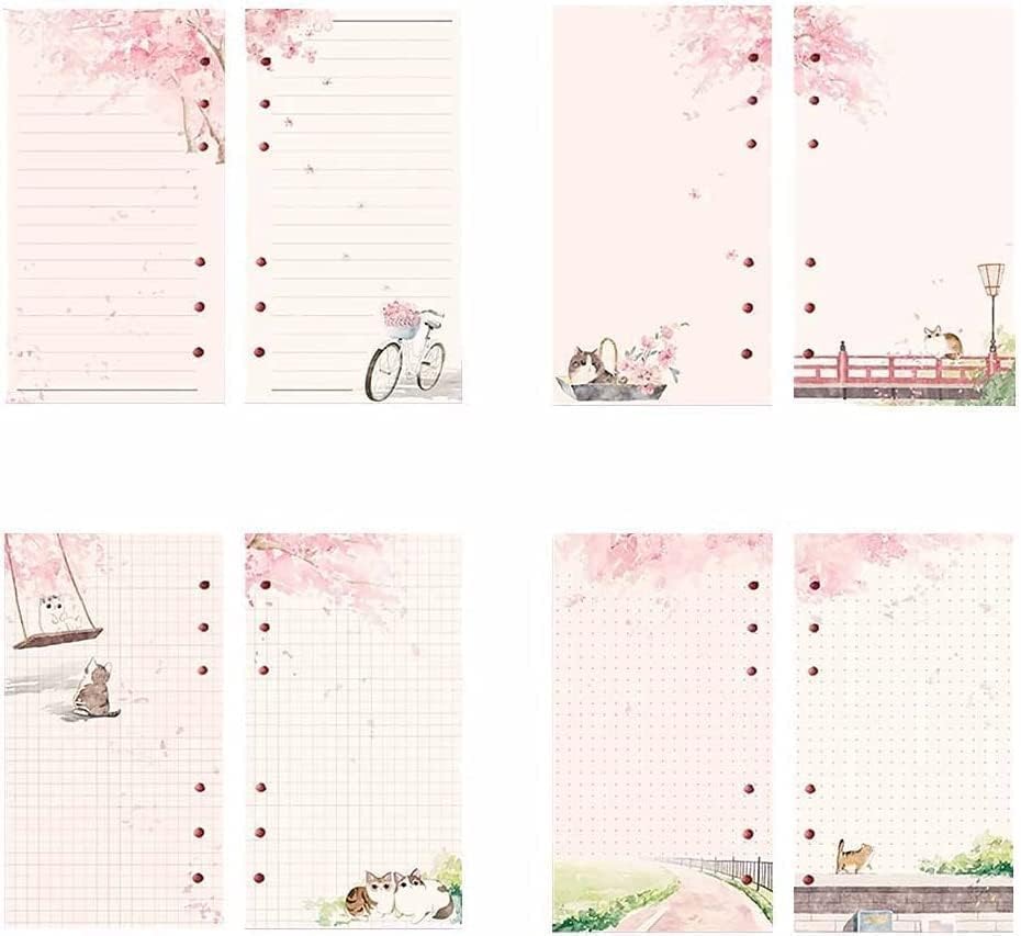 A6 Pink Refill Paper,80 Sheets Loose Leaf Inserts Paper Notebook Binder Line Pages,6 Hole Refill Notebook Blank for 6 Ring Refillable Binder Planner Journal