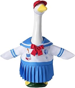 Porch Goose Back to School Outfit, Blue Pleated Dress w/ Red Bow & Cap, 23"