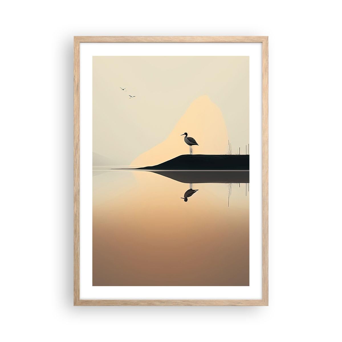 ARTTOR Poster Wandbild Kunstdruck 50x70cm Landschaften Natur - 6010 - P2N | Vogel Landschaft Minimalismus Vertikal mit hellem Eichenrahmen Wohnzimmer Schlafzimmer Küche Büro Wanddeko Kunstposter ARTTOR