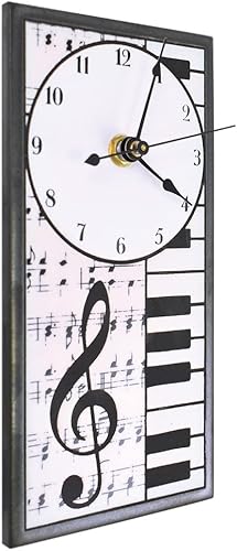 Miniatura 3 de Modern Artisans Notas musicales y teclas de piano mini reloj de pared de cerámica, 3.75 x 7.75 pulgadas, blanco y negro, hecho a mano