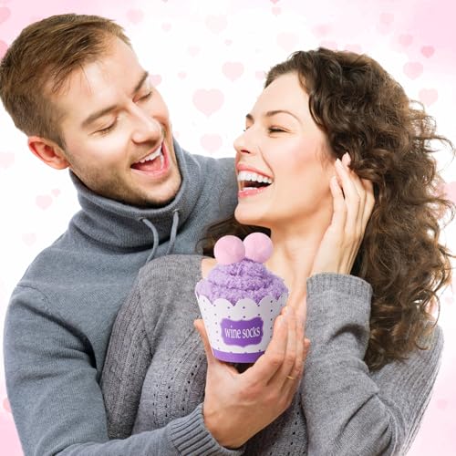 Image of Geyoga 4 Pair Valentine's Day Wine Socks Gifts for Women Wine Lovers Xmas If You Can Read This Cupcake Crew Socks