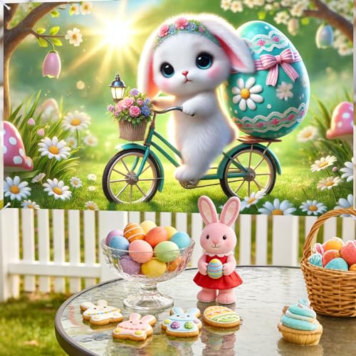 Image of Nuxovilar Easter Bunny Banner 43x71in Polyester | Spring Backdrop, Yard Banner, Easter Bunny Decor, Backyard Event Outdoor Sign (Bunny Banner)