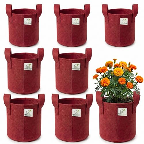 Image of 400 GSM Geo Fabric Round Grow Bags 8x8 Inch with Handle, Red Planting Bags for Terrace and Kitchen Gardening Pack of 8