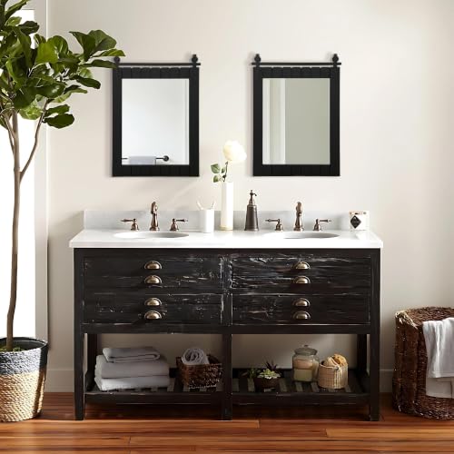 Image of Besdomus Rustic Bathroom Farmhouse Mirror: 22 inchx30 inch Black Barn Door Mirror | No Assembly Required - Solid Wood Frame - Wall Mounted for Over Sink /Bedroom /Entryway /Living Room - Ideal for Home Renovation