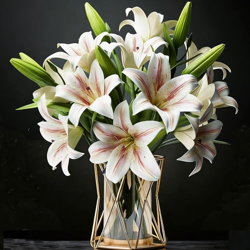 HNVNER Lot de 6 Lys Fleurs Artificielles, Impression 3D Artificielle Fausse Fleur avec 12 Têtes...