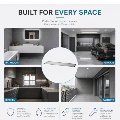 Image of Tapsa Tile Insert Floor Drain | 304 Stainless Steel | Invisible Shower Drain Channel | Shower Drain Channel |Water Drain Channel| Floor Drain with Cockroach Trap | Anti-Rust. (SS Matte, 18X4)
