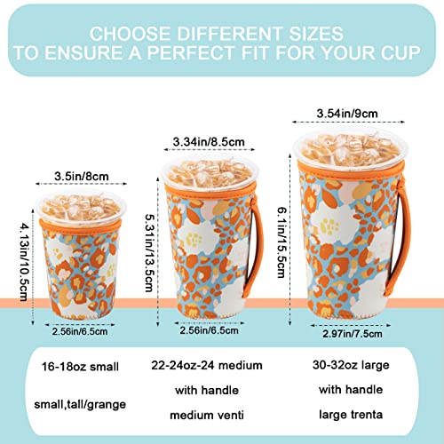 Image of KJQJLY 3 Pack Reusable Iced Coffee Sleeves for Iced Coffee Cups or Drinks Reusable Neoprene Insulated Sleeves for Hot and Cold Drinks from Starbucks, Dunkin, And More (Summer Abstract Flower)