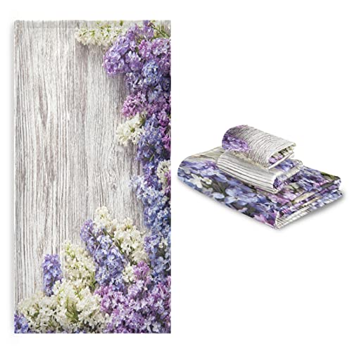 Bath Towels Set For Bathroom,Rustic Lilac Flowers Bouquet Print,Luxury Set Of 3 Towels,1 Bath Towel,1 Hand Towel,1 Washcloth,Super Absorbent Soft Quick Dry Towel Multifuntion For Hotel Gym Swim Spa #TOP6