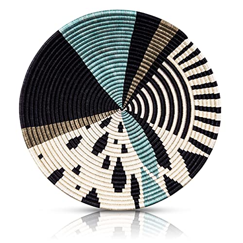 PURFARO Wall Basket Decor 100% Natural Handmade in Africa. 12 Inches Large Tight Weaves, Beautiful And Intricate Designs. Hanging Woven Wall Basket With Traditional Colors, Basket Wall Boho Decor.