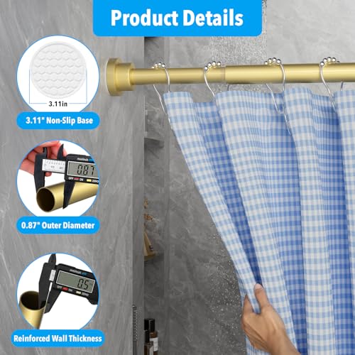 Image of Shower Curtain Rod Gold Tension Rod 36 to 63 Inch Spring Curtain Rod Shower rod Non Slip shower curtain rod 1pcs for Windows No Drilling Adjustable Tension Rods of Curtain Window Closet Kitchen