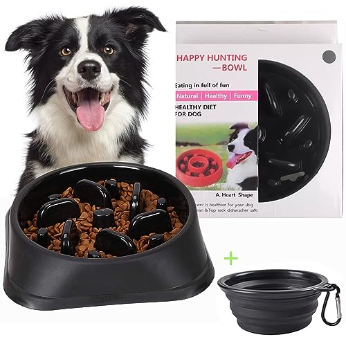 LOW&EE® Comedero Perro Antivoracidad Base Antideslizante+Cuenco Plegable|Interactivo|Comedero Antivoracidad Perro|Comedero Perro Ansioso|Plato Comedero Antivoracidad|Cuenco diseño Laberinto (Negro)