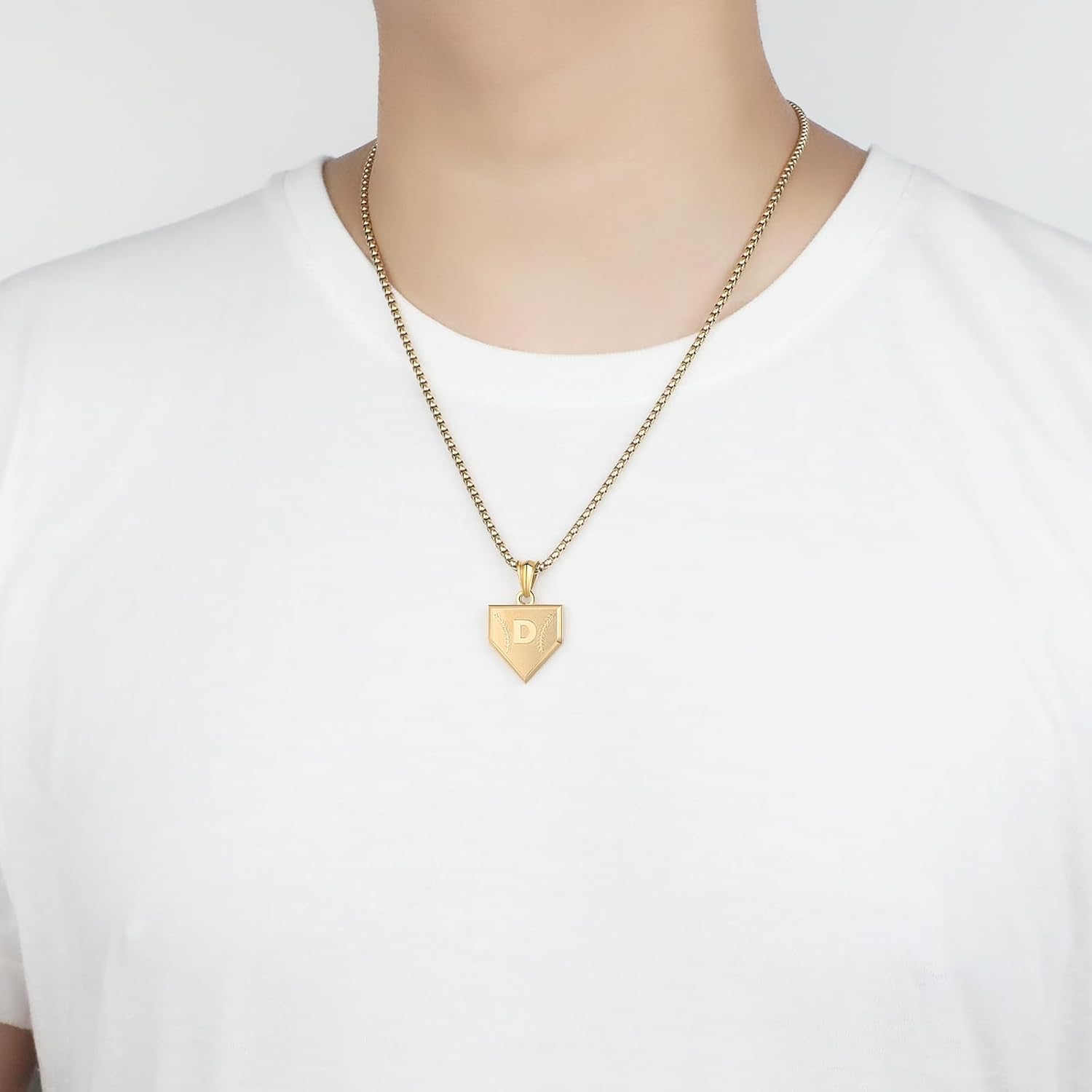 Initial A-Z Necklace for Boys Stainless Steel Letter Shield Pendant Box Chain 22+2 inch Inspirational Baseball Home Plate Necklace Baseball Jewelry Gift for Men - Image 4