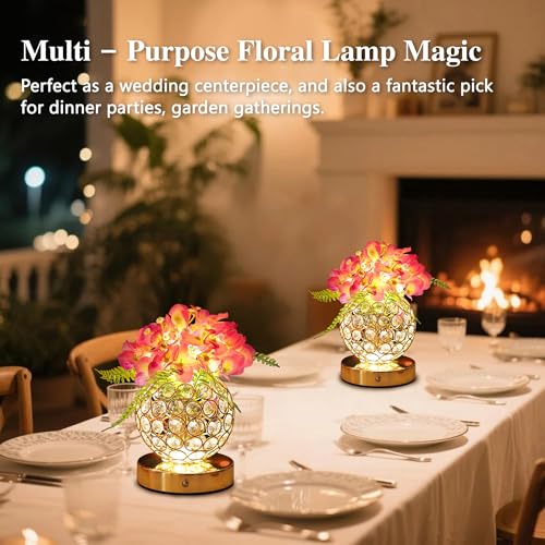 Image of Purple Artificial Hydrangea Flower Lamp, 3 Color Dimmable Touch Control Night Light, Christmas Birthday Gifts for Women, Artificial Hydrangea Flower Table Lamp Decor Bedroom Bar Coffee Shop Wedding