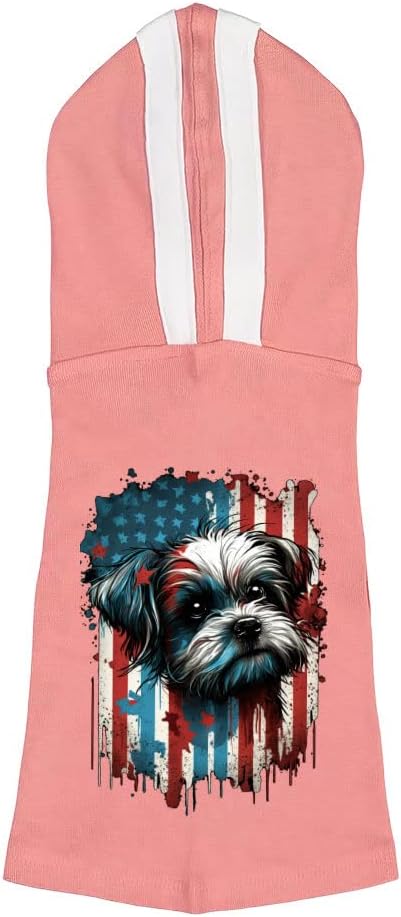 USA Flag Design Dog Shirt with Hoodie - Cool Patriotic Dog Hoodie - Graphic Dog Clothing - Black White, 2XL