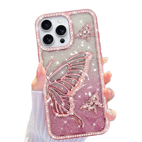 Coque papillon strass iPhone 16 Pro Max pour femmes et filles