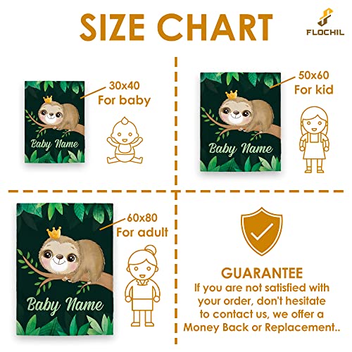 Flochil Personalized Baby Blankets, Custom Baby Blanket - Baby Blanket With Name For Boy, Best Gift For Baby, Newborn Sloth Plush Fleece (30X40) #TOP3