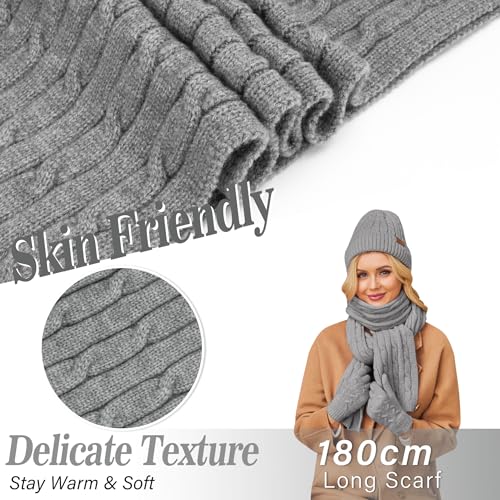 Womens Winter Beanie Hats Long Scarf Touchscreen Gloves Set Warm Knit Skull Caps Gifts for Women3