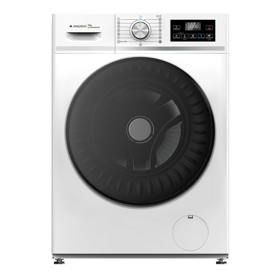 Aspes Lavadora 7 Kg Carga Frontal, Blanco, AL7206AIDVB. 1200W, 1200 rpm, Motor Inverter, 16 Programas, Sistema Eco-Logic, Tambor Acero Inoxidable, Clase de Eficiencia Energética A