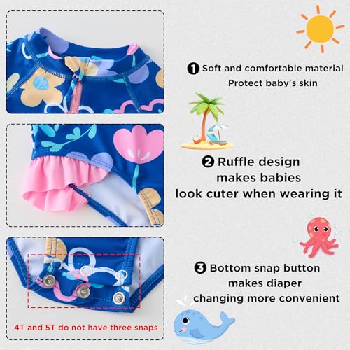 Image of UMELOK Baby Girls One Piece Swimsuit Infant Bathing Suit Long Sleeve Rash Guard Swimwear with UPF 50+ Sun Protection