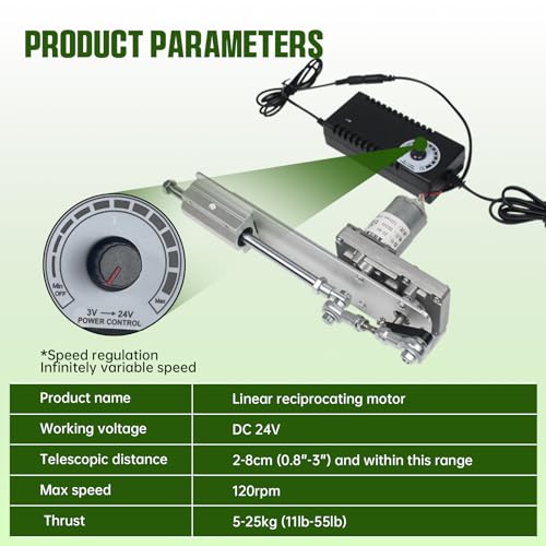Image of CNCTOPBAOS DC24V Reciprocating Linear Actuator Stroke 2-8CM 3 Inch,Adjustable Telescopic Rocker Arm Mechanism Gear Motor Speed Regulation Adapter 120RPM 0.78 inch-3.14 inch