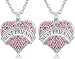 Set of 2 BEST FRIENDS Silver Tone Heart Necklaces Pink crystals for BFF Besties Sisters Girls Teens Women