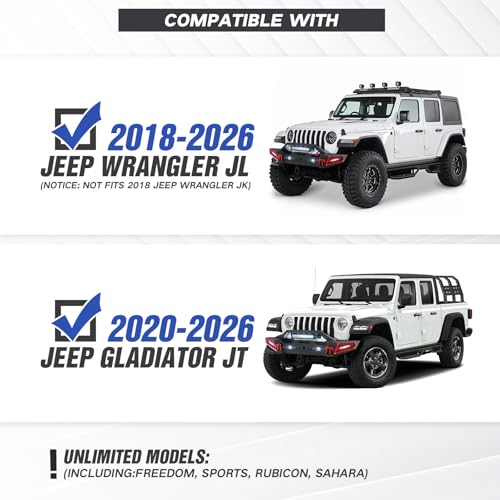 Image of for Wrangler JL & Gladiator JT Stubby Front Bumper Compatible with 2018-2026 Jeep Wrangler JL JLU & Gladiator JT with Winch Plate, LED Lights, OE Fog Light Holes, License Plate Frame & D-rings