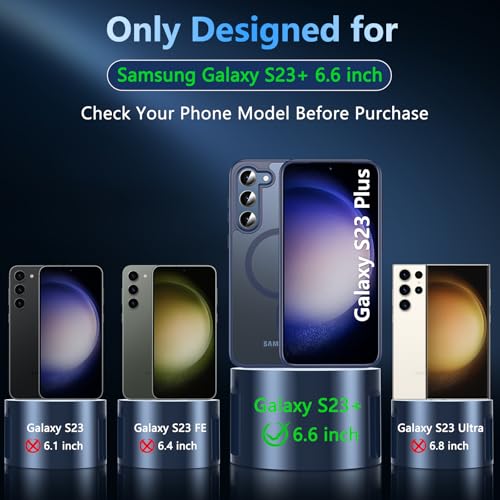 Image of OWKEY for Samsung Galaxy S23 Plus Case 6.6'', Magnetic S23 Plus Case Compatible with Magsafe, [Military Grade Shockproof] Translucent Back Slim Bumper Cover Phone Case, Blue