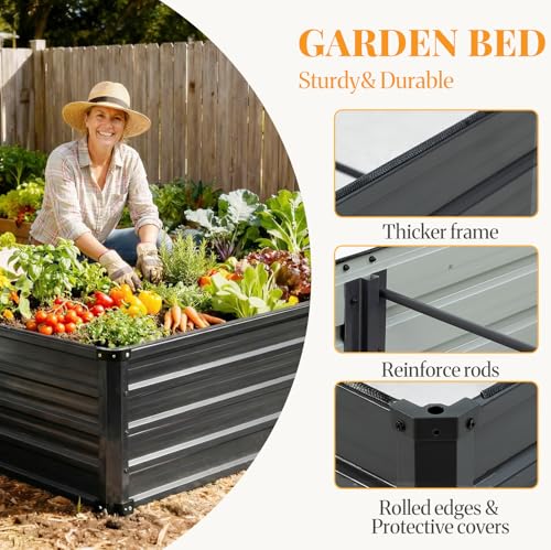 Image of NEWBULIG Galvanized Raised Garden Bed Kit, 6x3x2ft Outdoor Metal Planters Box, Rectangular Raised Flower Beds for Planting Vegetables Flowers Herbs, Open Bottom, Easy Assembly, Dark Gray
