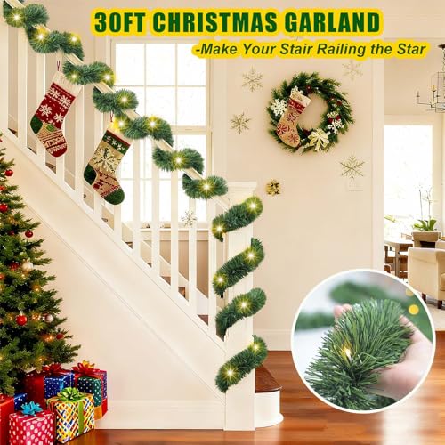 Guirlande de Noël 9m pour rambarde et escalier avec télécommande utile
